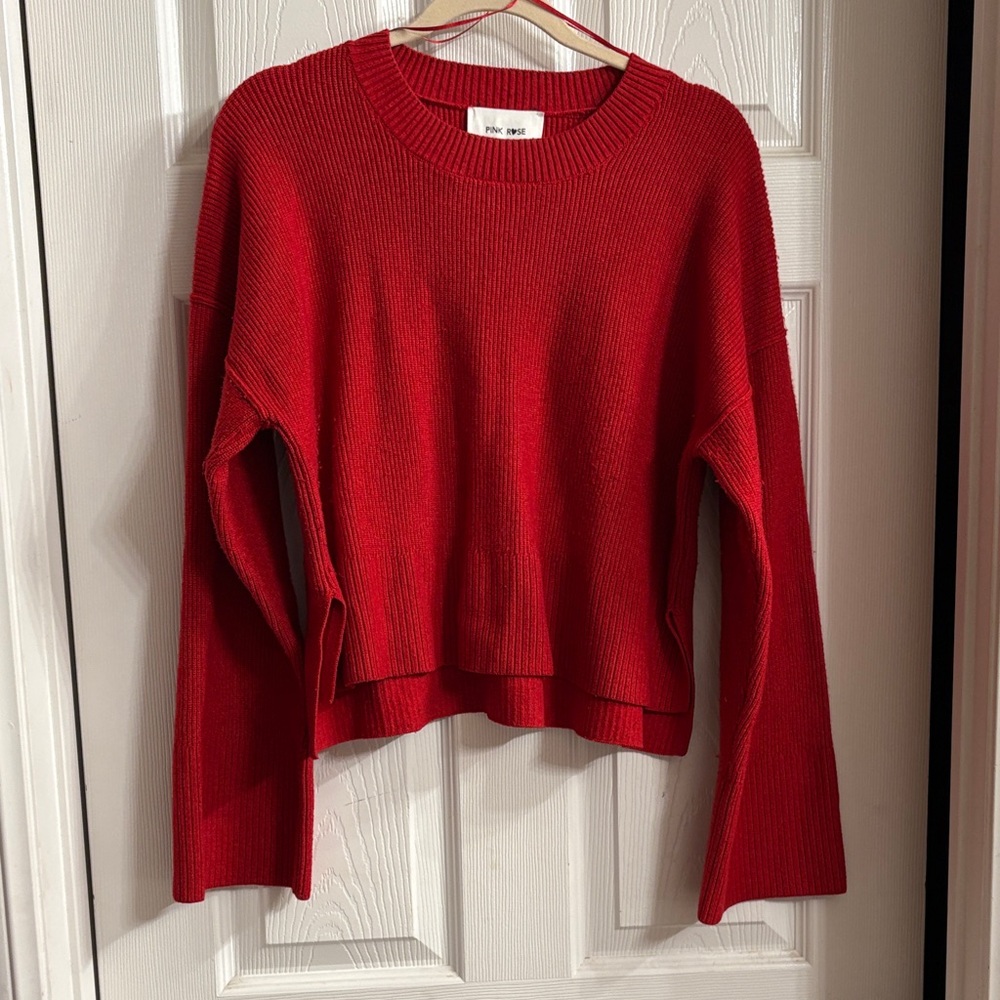 Pink Rose Vibrant Red Crew Neck Sweater